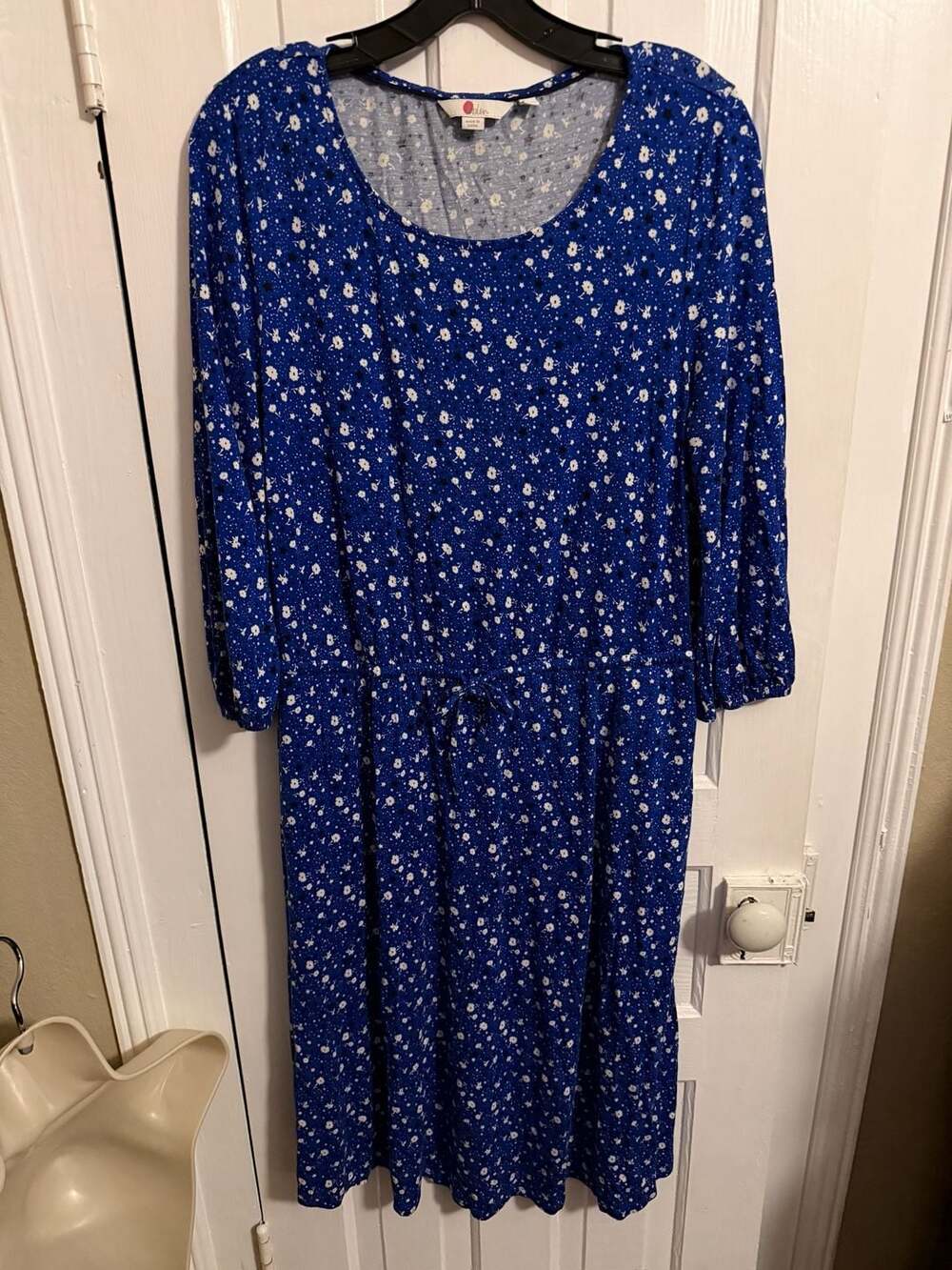 Boden Dress Size US 10L Blue White Star Floral Drawstring Jersey 10 Long Tall - Picture 2 of 8